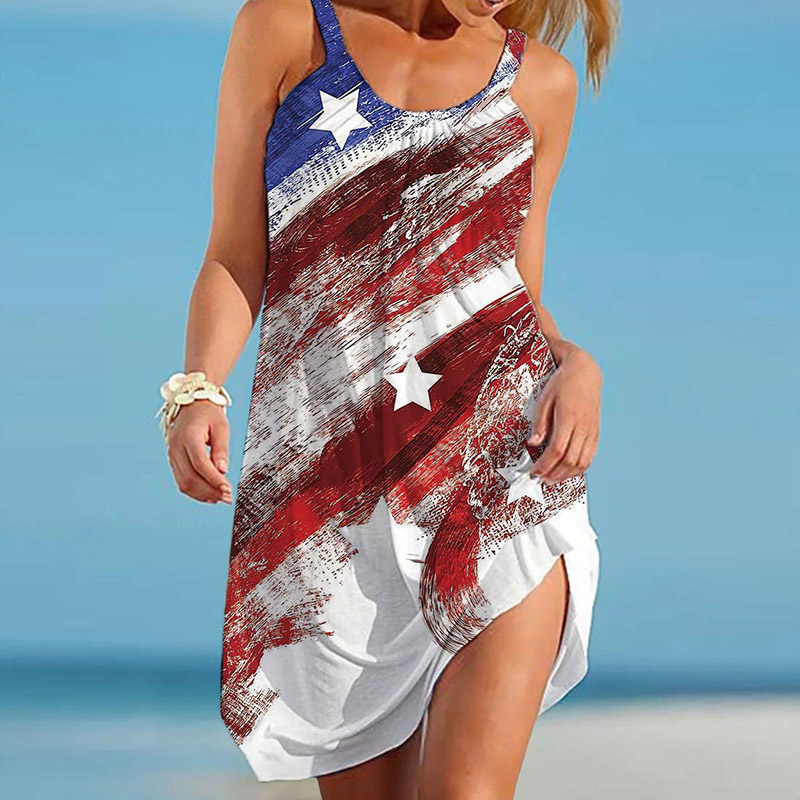 American Flag Tie Dye Sleeveless Dress - Red - 5XL - image 1