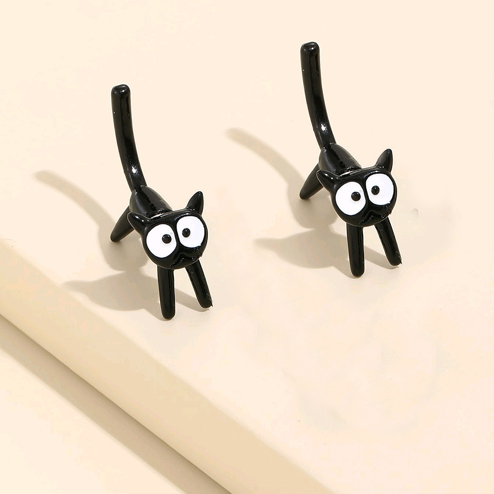 Cute Black Cat Simple Earrings - image 3