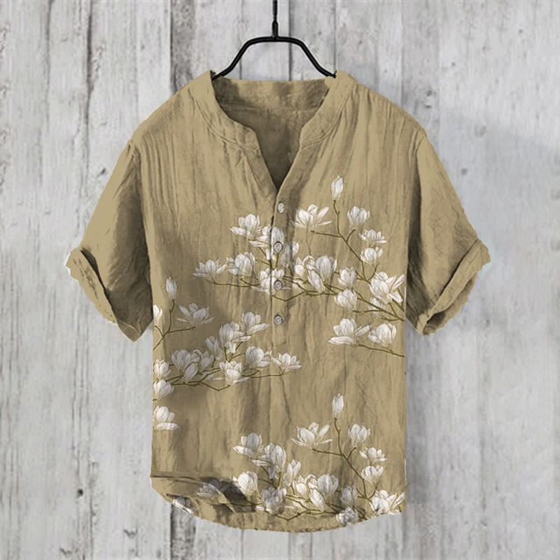 Vintage Japanese Magnolia Flower Casual Shirt