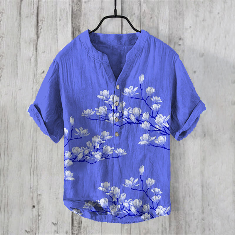 Vintage Japanese Magnolia Flower Casual Shirt