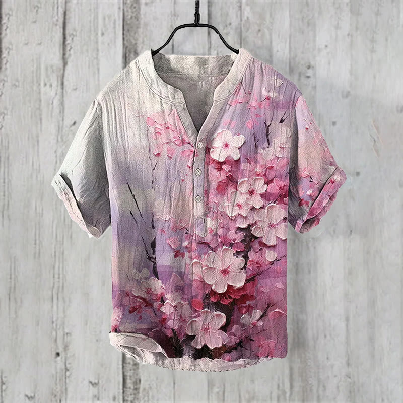 Oil Painting Cherry Blossom Tree Print Shirt