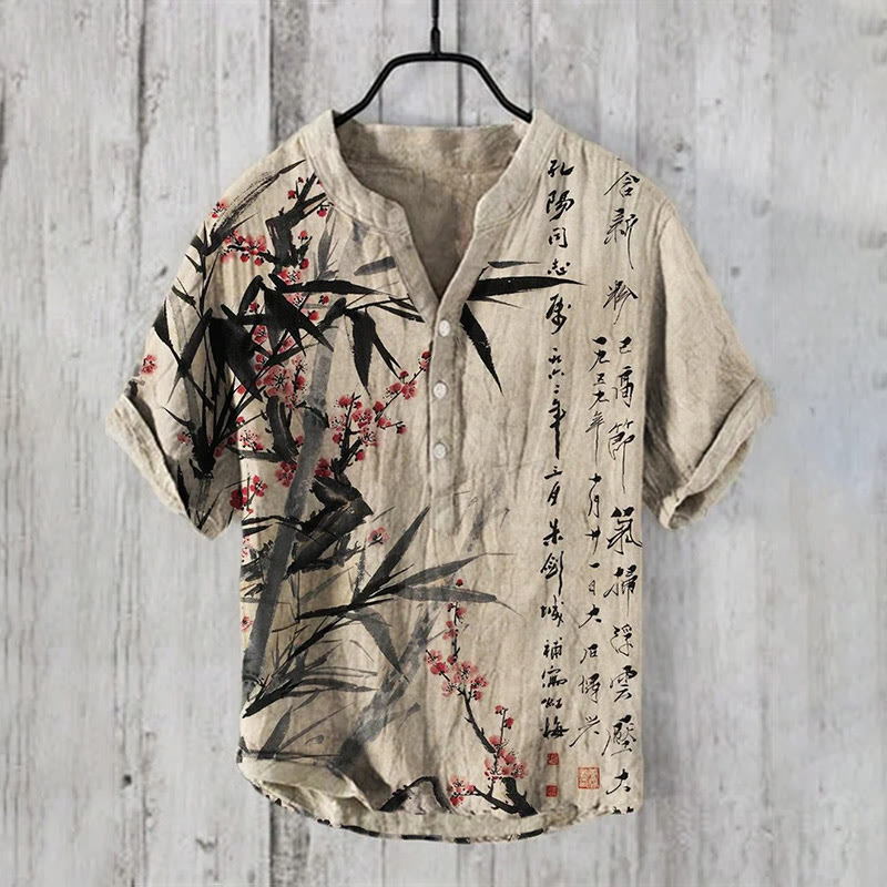 Plum Blossom And Bamboo Spirit Ink Print Shirt
