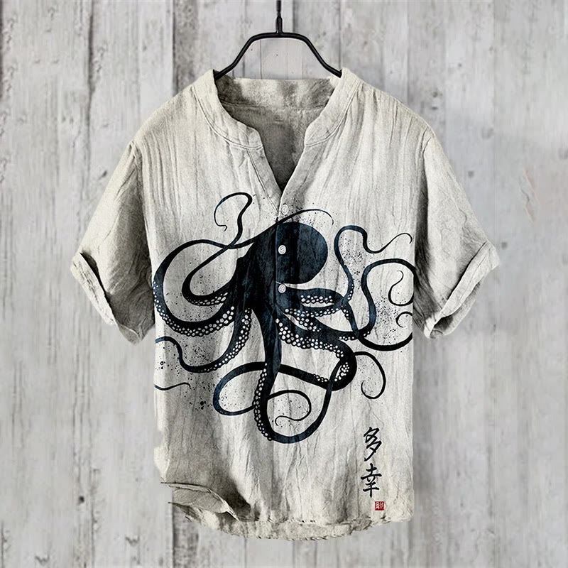 Octopus Japanese Calligraphy Art Print Shirt