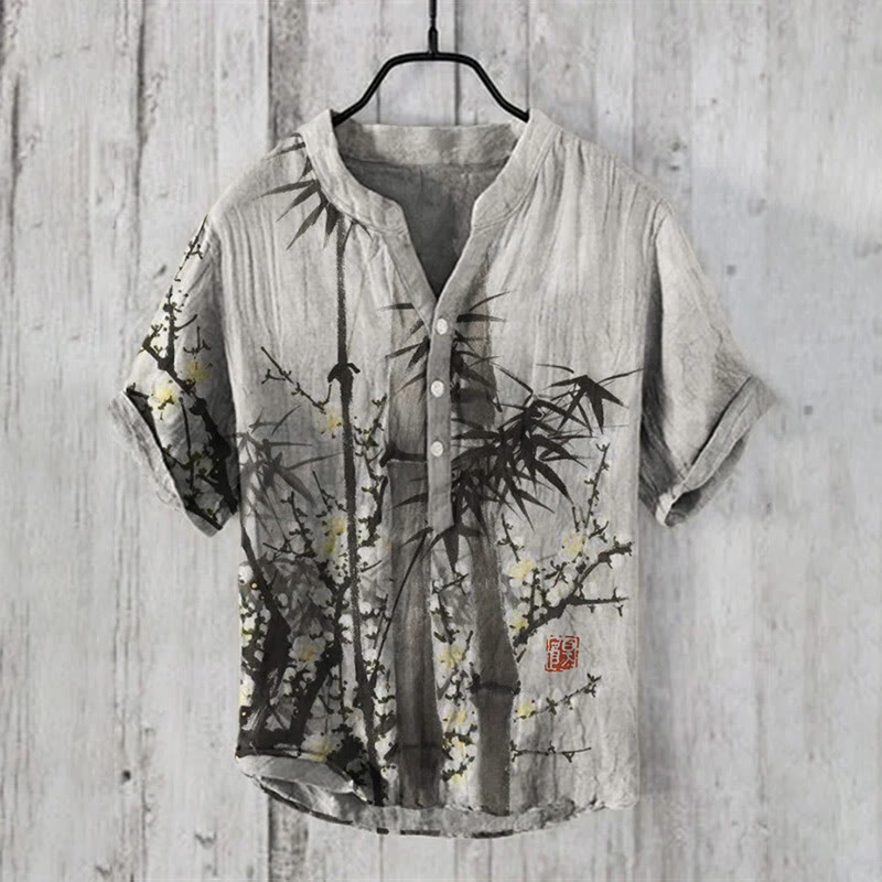 Plum Blossom And Bamboo Ink Print Shirt