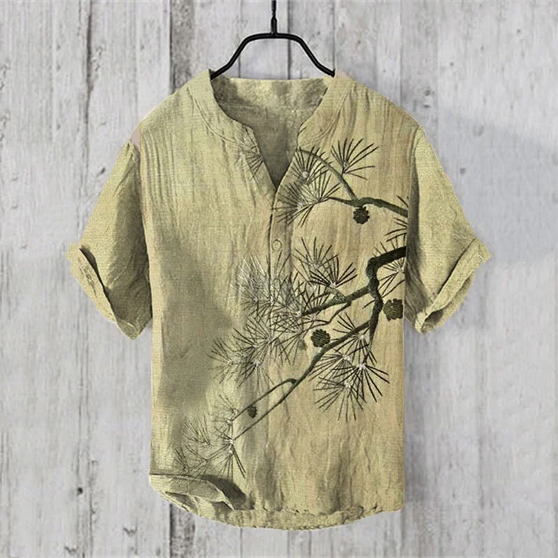 Vintage Japanese Art Pine Tree Print Shirt