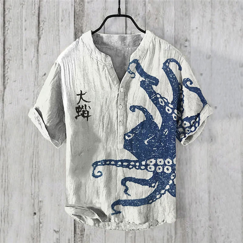 Vintage Octopus Japanese Style Print Shirt