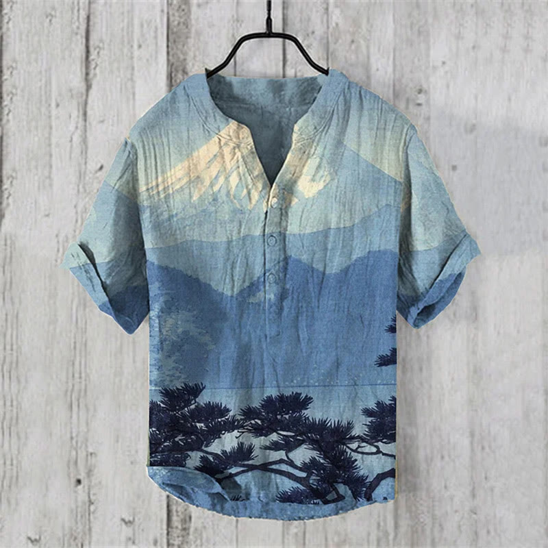 Vintage Japanese Mount Fuji Landscape Art Print Shirt