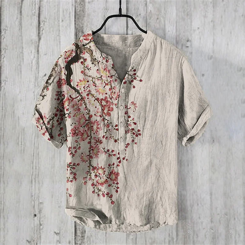 Vintage Style Japanese Floral Print Shirt