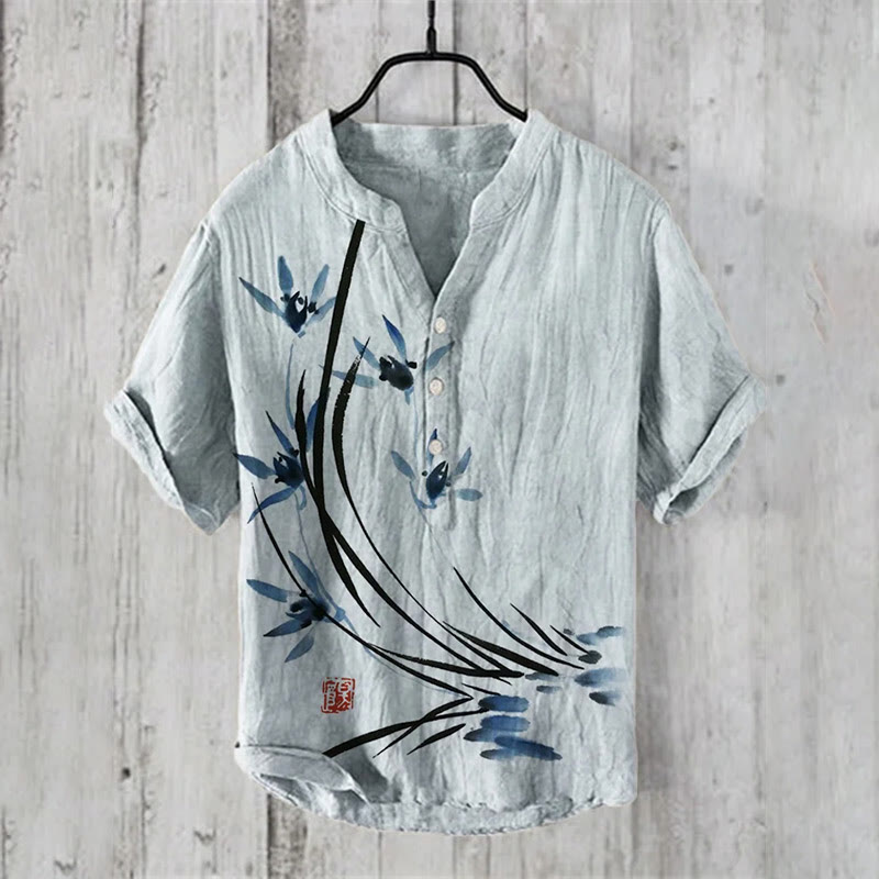 Vintage Japanese Art Flowers Print Shirt