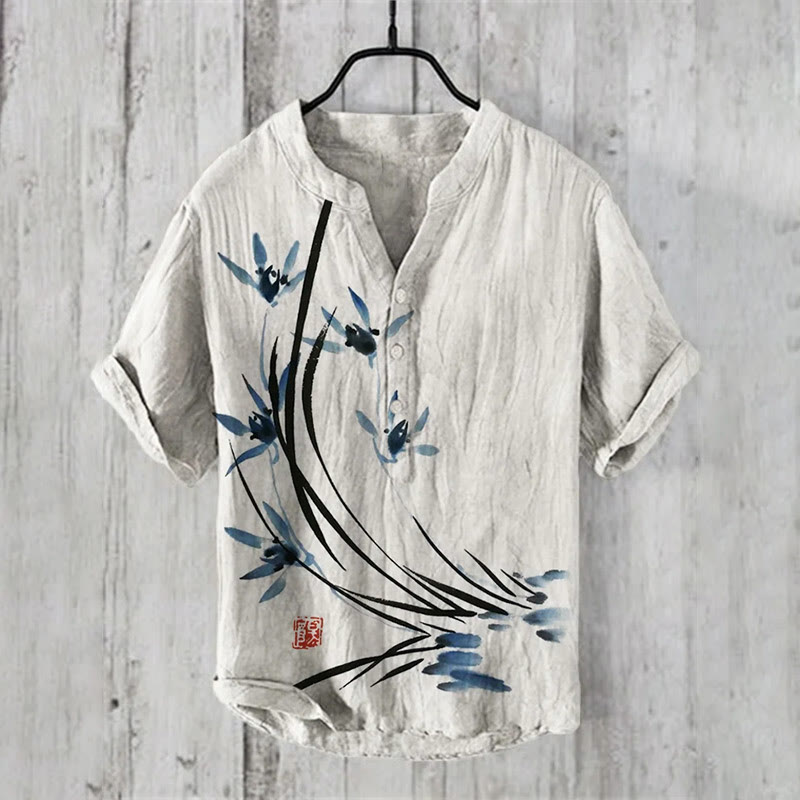 Vintage Japanese Art Flowers Print Shirt