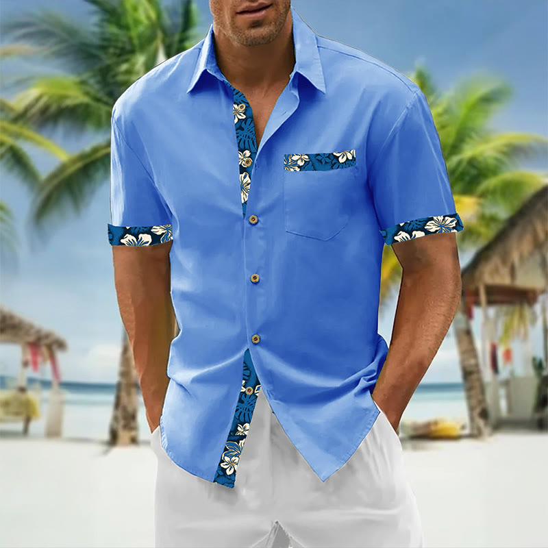 Men's Resort Style Contrast Print Casual Short Sleeve Shirt - Blue - 5XL - image 1