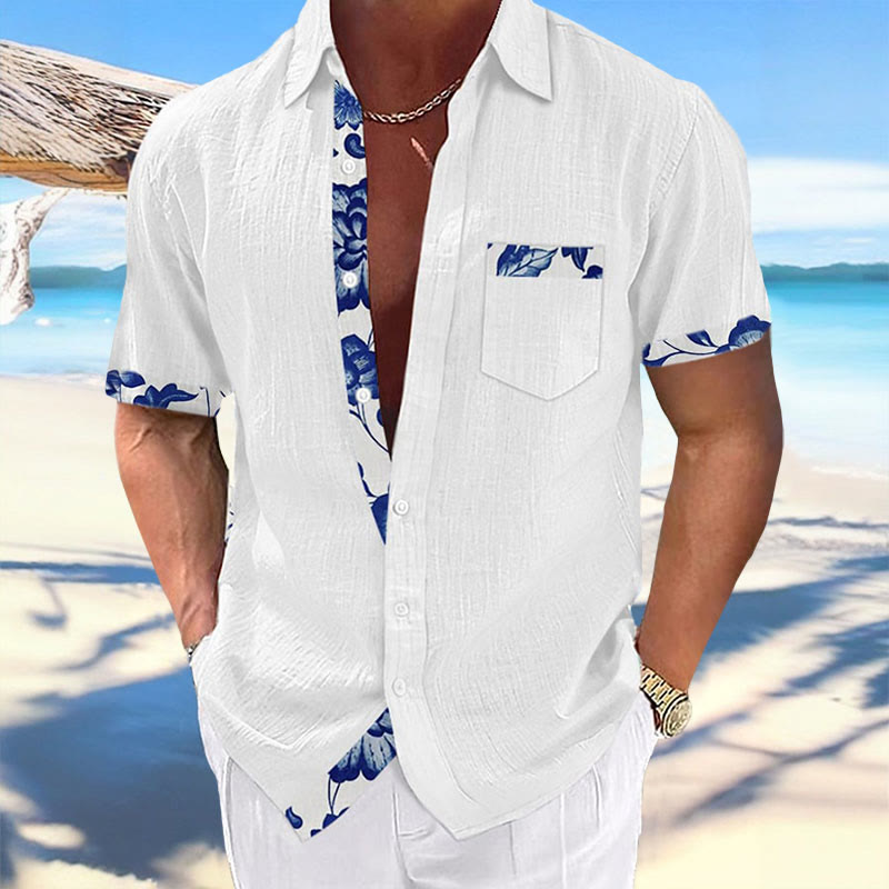Men's Hawaiian Print Fashionable Resort Casual Short Sleeve Shirt - White - 5XL - image 1