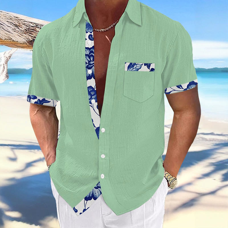 Men's Hawaiian Print Fashionable Resort Casual Short Sleeve Shirt - Green - 5XL - image 4