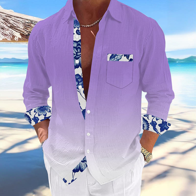 Men's Hawaiian Print Fashionable Resort Ombre Casual Shirt  - Purple - 5XL - image 2