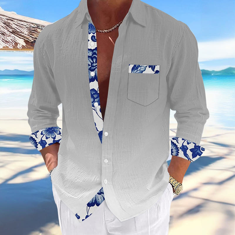 Men's Hawaiian Print Fashionable Resort Ombre Casual Shirt  - Grey - 5XL - image 3