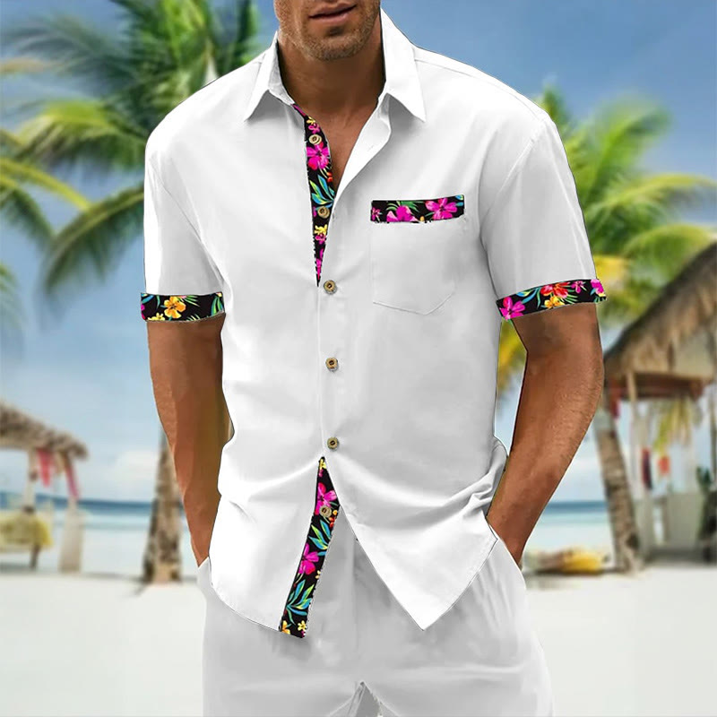 Men's Hawaiian Floral Contrast Print Casual Short Sleeve Shirt - White - 5XL - image 3
