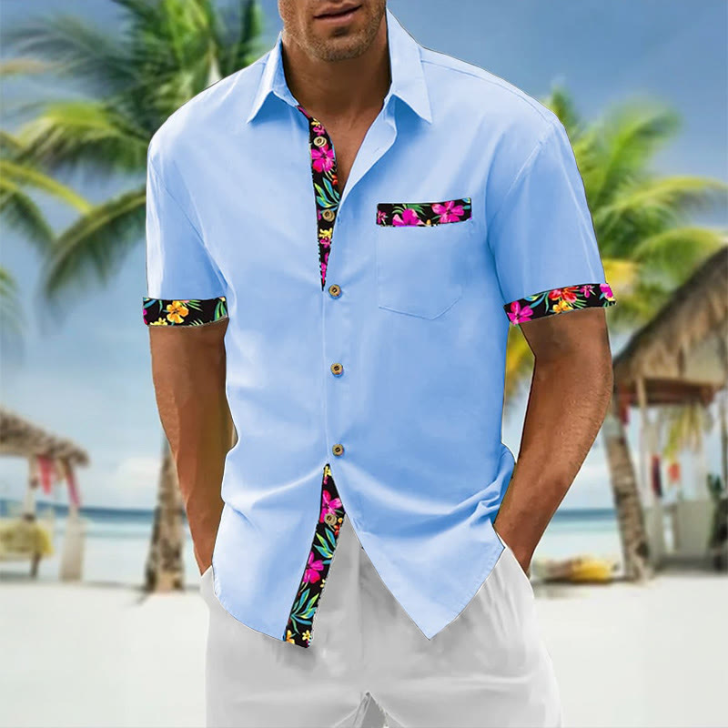 Men's Hawaiian Floral Contrast Print Casual Short Sleeve Shirt - Blue - 5XL - image 2