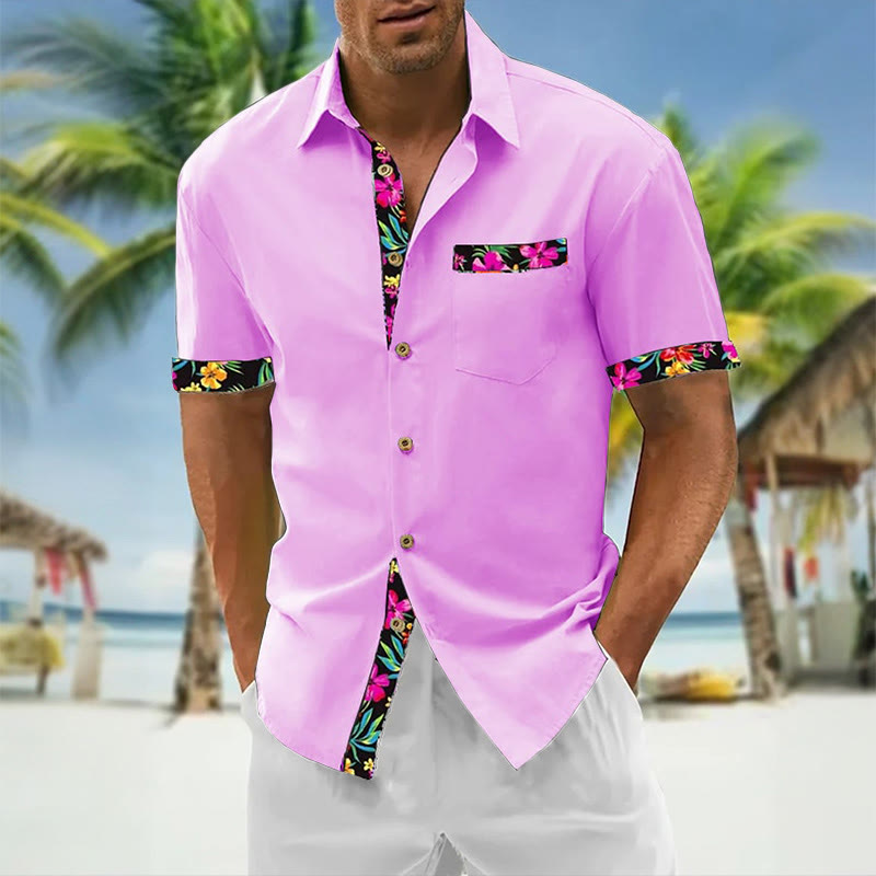 Men's Hawaiian Floral Contrast Print Casual Short Sleeve Shirt - Purple - 5XL - image 5