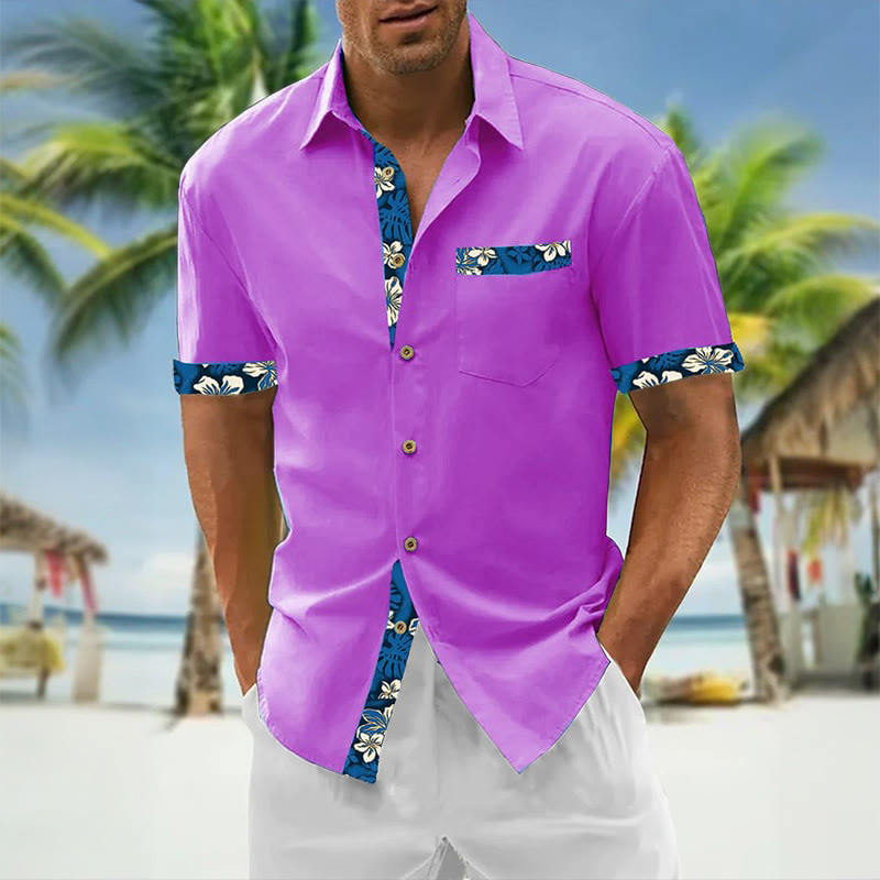 Men's Resort Style Contrast Print Casual Short Sleeve Shirt - Purple - 5XL - image 2