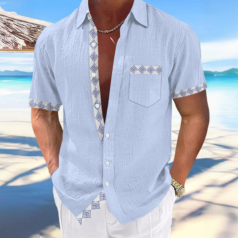 Vacation Ethnic Style Totem Print Shirt - Light Blue - 5XL - image 1