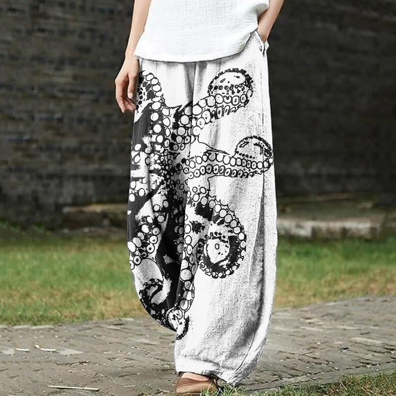 Dashingsoul Octopus Asymmetric Print Casual Pants
