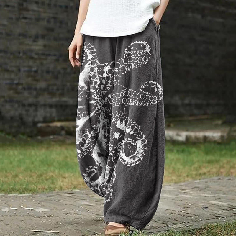Dashingsoul Octopus Asymmetric Print Casual Pants