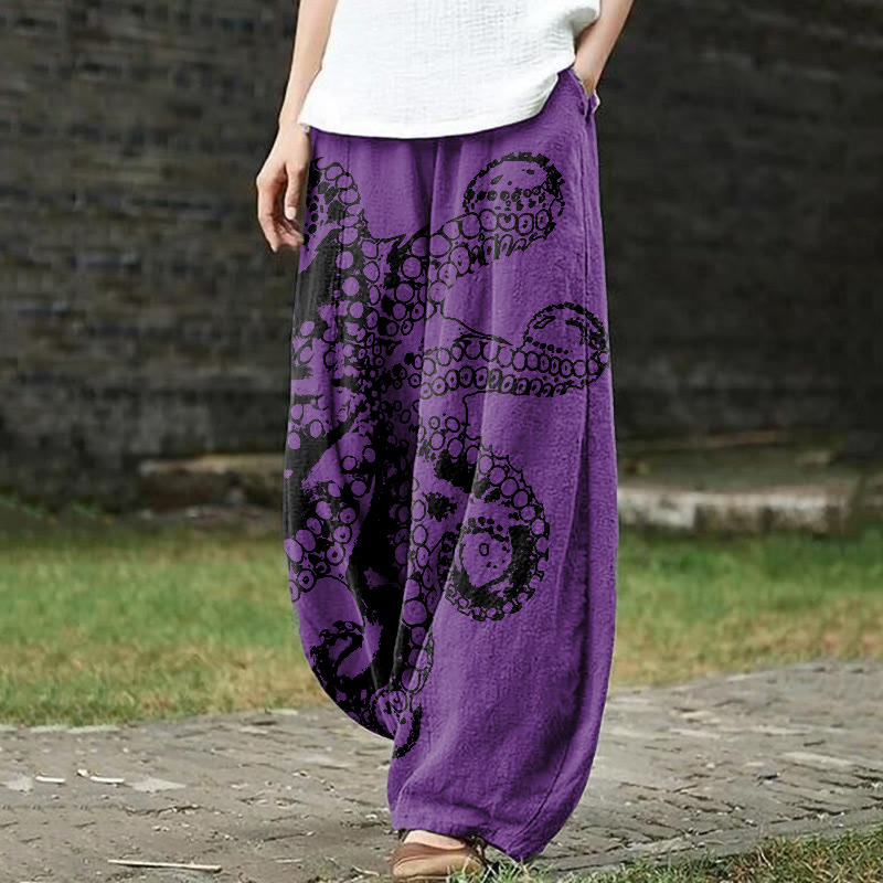 Dashingsoul Octopus Asymmetric Print Casual Pants