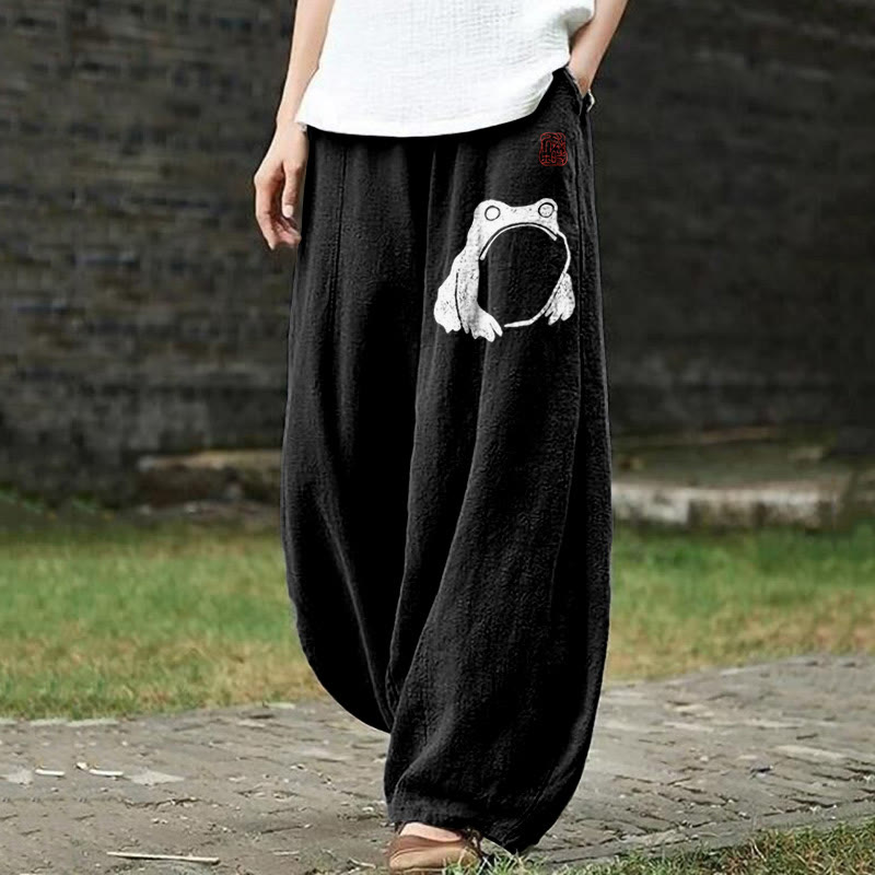 Dashingsoul Frog Ancient Japanese Art Print Casual Pants