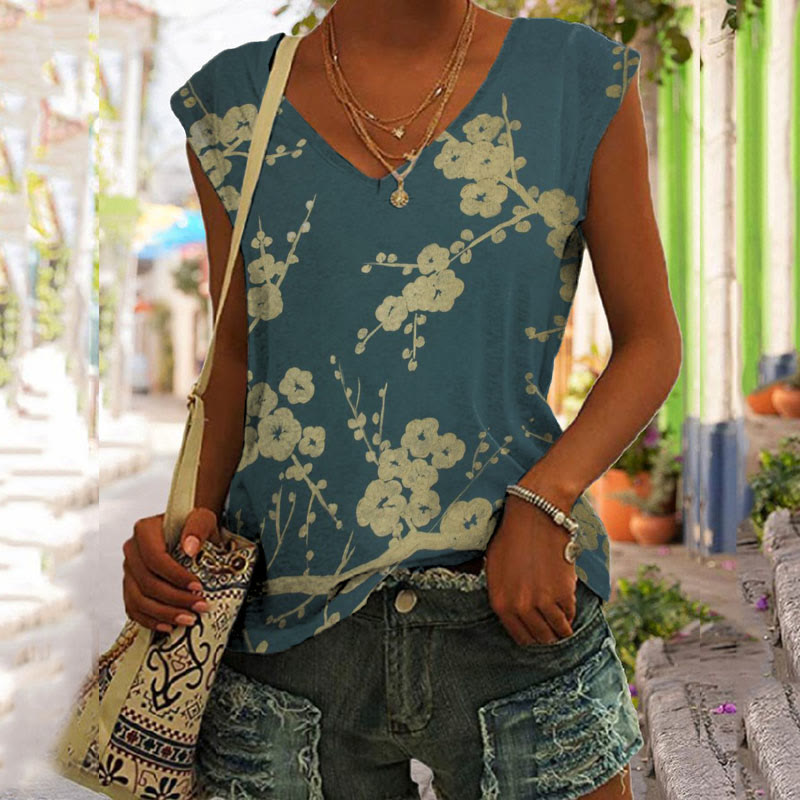 Women's Japanese Floral Art Casual Vest - Dark Green - 5XL - image 1