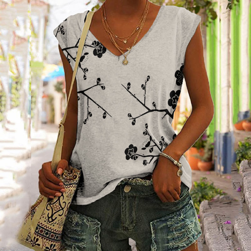 Japanese Women's Sakura Art Ink And Wash Casual Vest - Apricot - 5XL - image 1