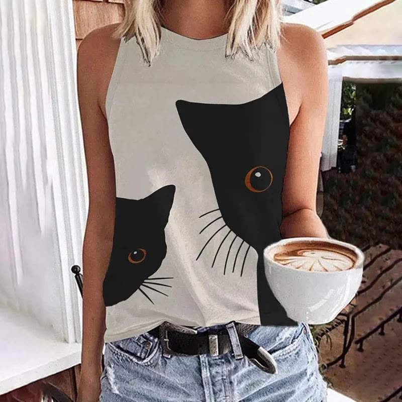 Abstract Creative Black Cat Family Painting Art Print Tank Top - Khaki - 5XL - image 1