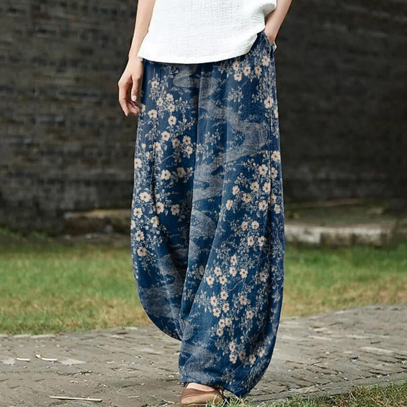 Dashingsoul Plum Brook Japanese Print Casual Pants
