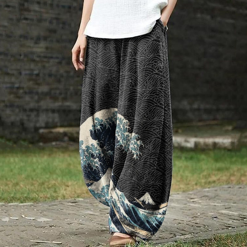 Dashingsoul Japanese Wave Inspired Graphic Vintage Print Casual Pants