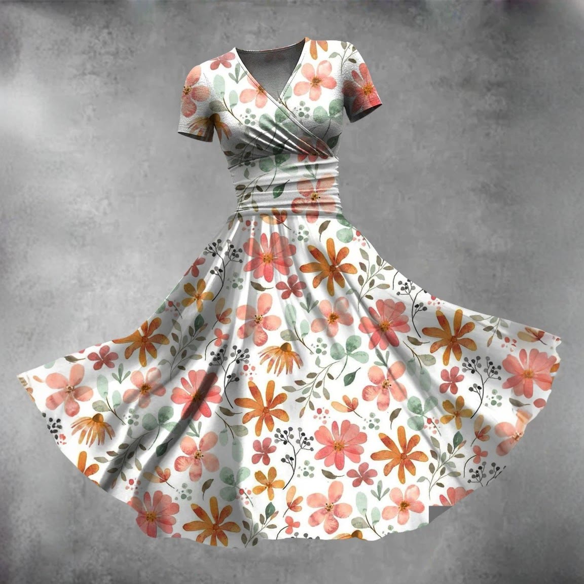 Women's Vintage Floral Print Midi Dress - Beige - 5XL - image 1