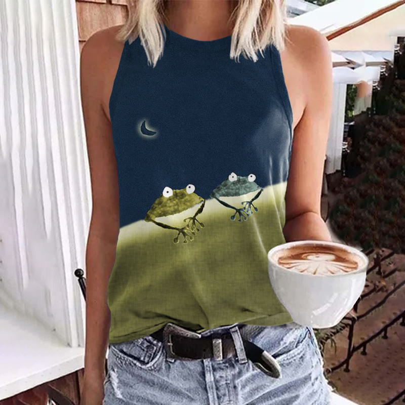 Simple Frog Color Block Print Tank Top - Green - 5XL - image 1
