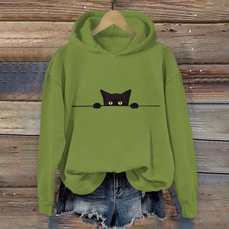 Dashingsoul Women's Casual Black Cat Print Hoodie