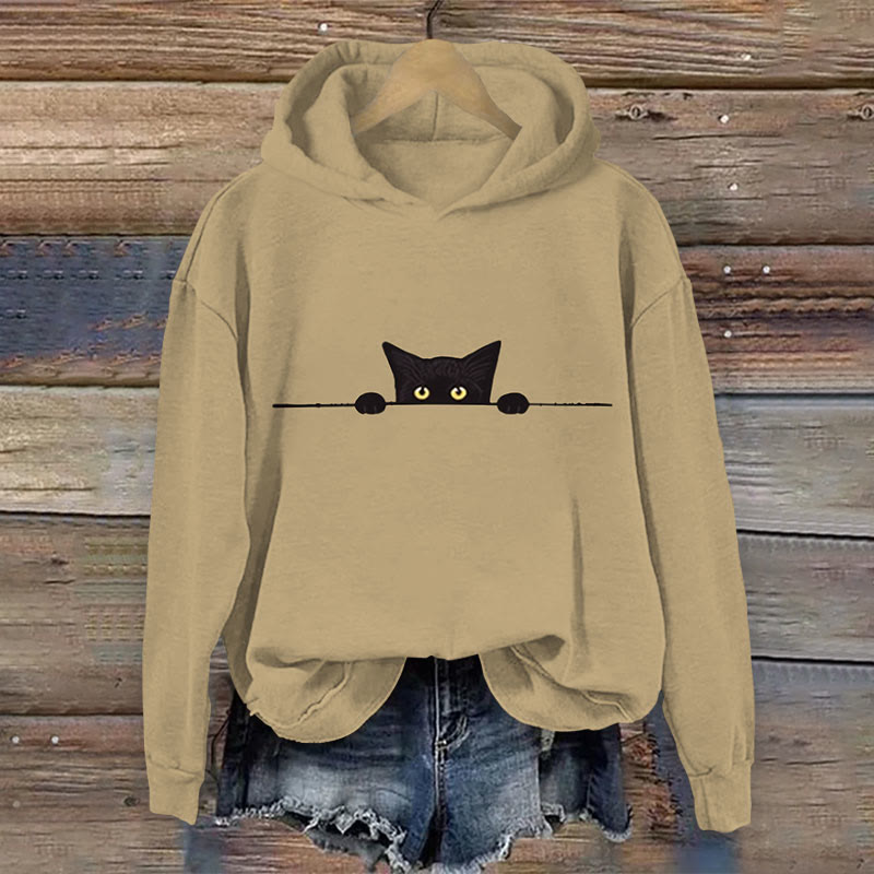 Dashingsoul Women's Casual Black Cat Print Hoodie