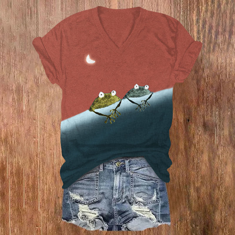 Limited offer)Simple Frog Color Block Print T-shirt