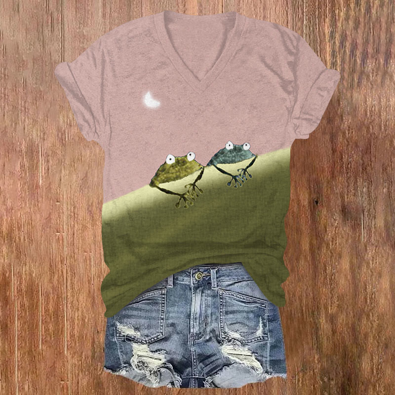 Simple Frog Color Block Print T-shirt 
