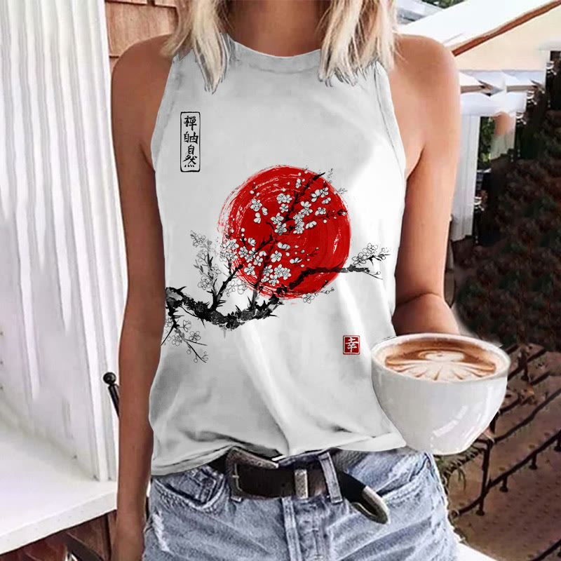 Women's Sunrise Japanese Art Print Tank Top - White - 5XL - image 1