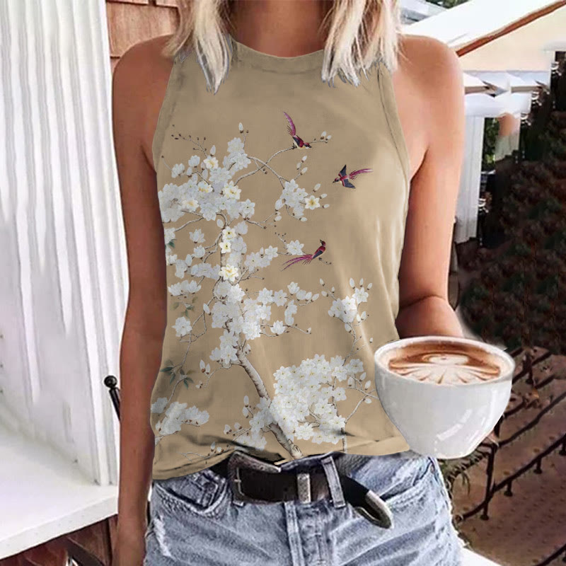 Women's Floral Print Tank Top - Khaki - 5XL - image 1