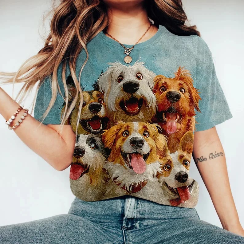 Funny Cute Dog Art Print Casual T-Shirt - Green - 8XL - image 1