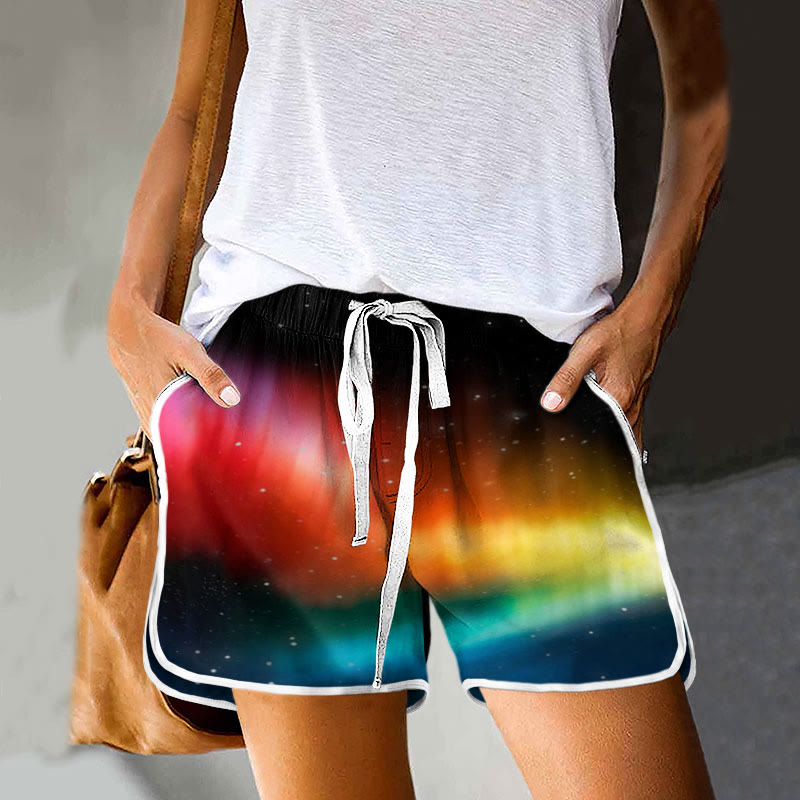 Ombre Art Rainbow Print Drawstring Pocket Shorts - Black - 5XL - image 1