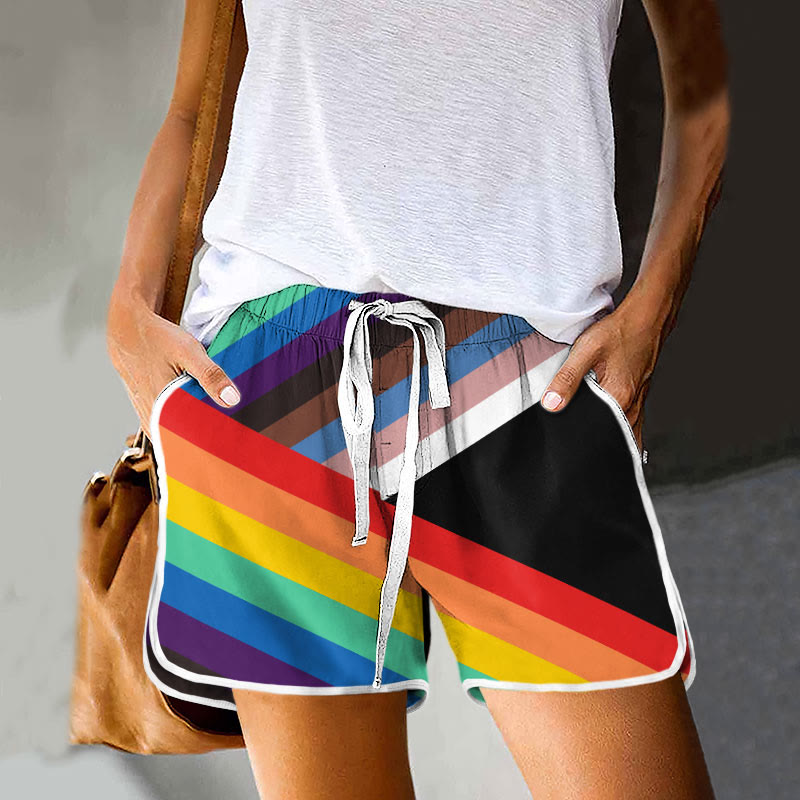 Rainbow Stripes Lgbt Art Printed Drawstring Pocket Shorts - Multicolor - 5XL - image 1