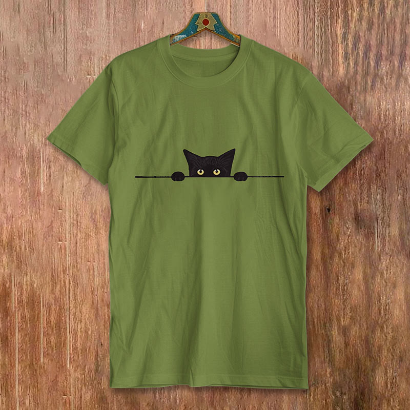 Black Cat Print Short-sleeved Men's Casual T-shirt