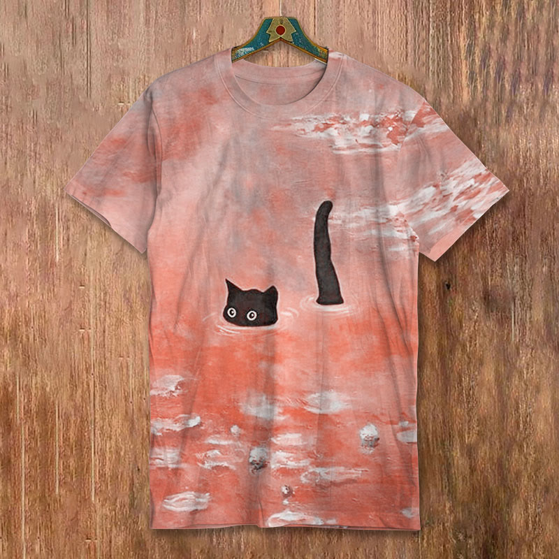 Oil Painting Cat Print Short-sleeved Men's Casual T-shirt
