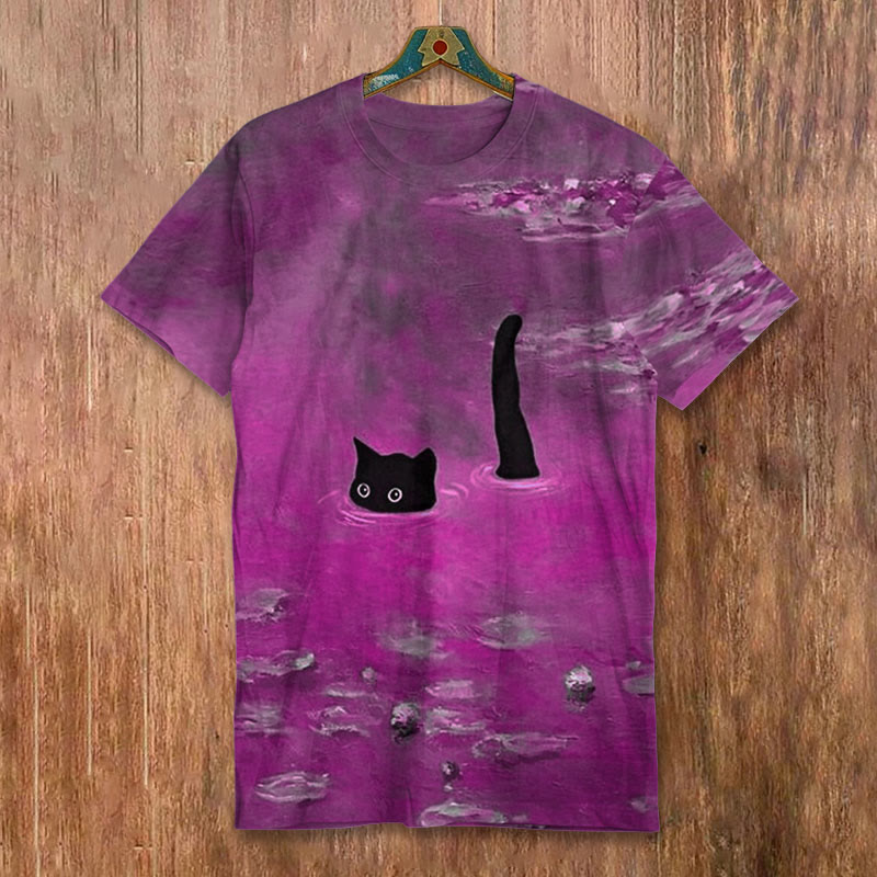 Oil Painting Cat Print Short-sleeved Men's Casual T-shirt