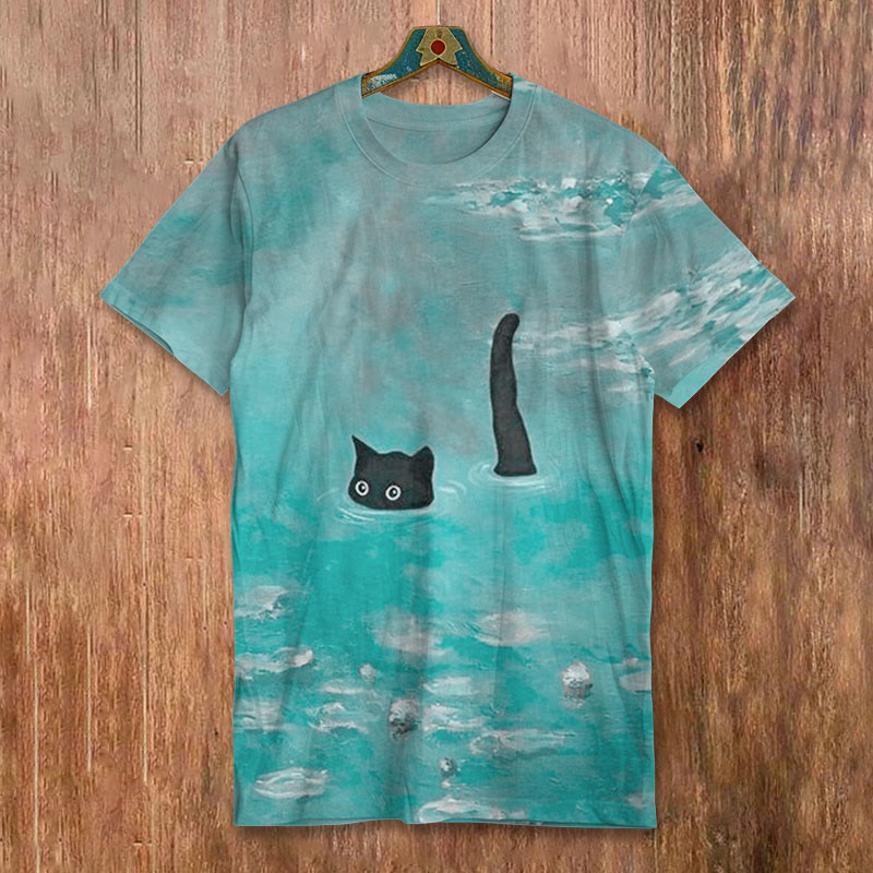 Oil Painting Cat Print Short-sleeved Men's Casual T-shirt
