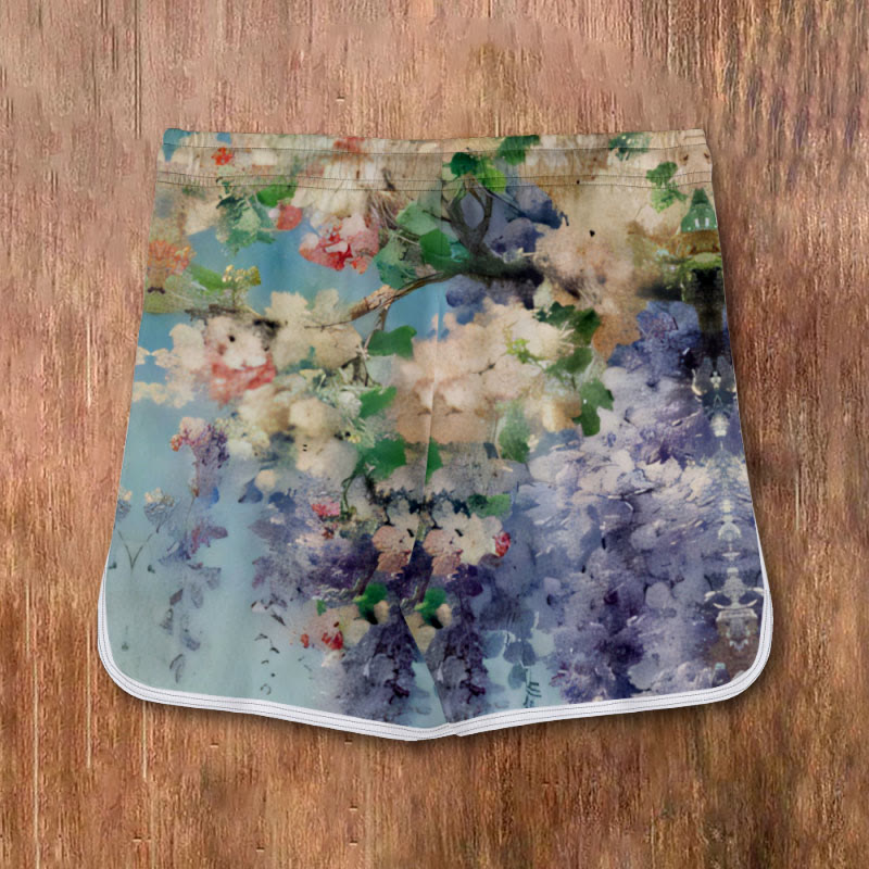 Casual Ombre Floral Print Drawstring Pocket Shorts - image 2