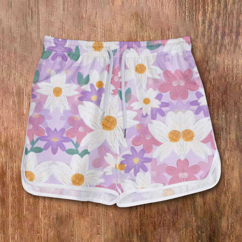 Women's Oil Painting Colorful Chrysanthemum Flower Art Print Pocket Shorts - Multicolor - 5XL - image 1